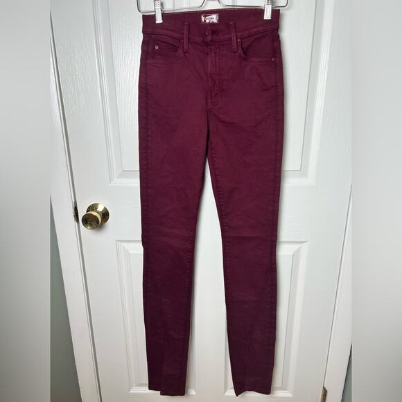 Mother Cotton The Rascal Sliced Up Heel Jeans in Burgundy 25 - Picture 4 of 13